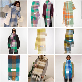 ACNE rainbow plaid scarf with tassels and color-blocked AC shawl-4981